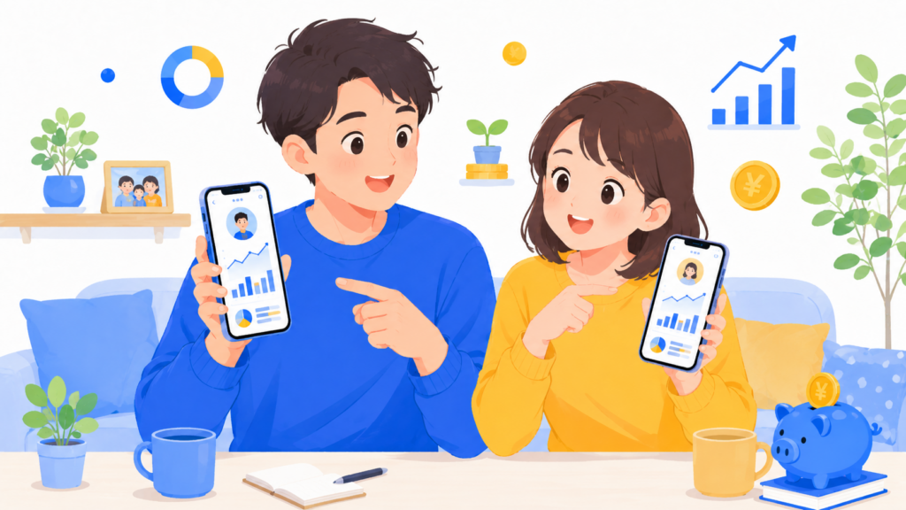 夫婦2人がそれぞれ新NISA口座を持ち資産形成しているイメージ