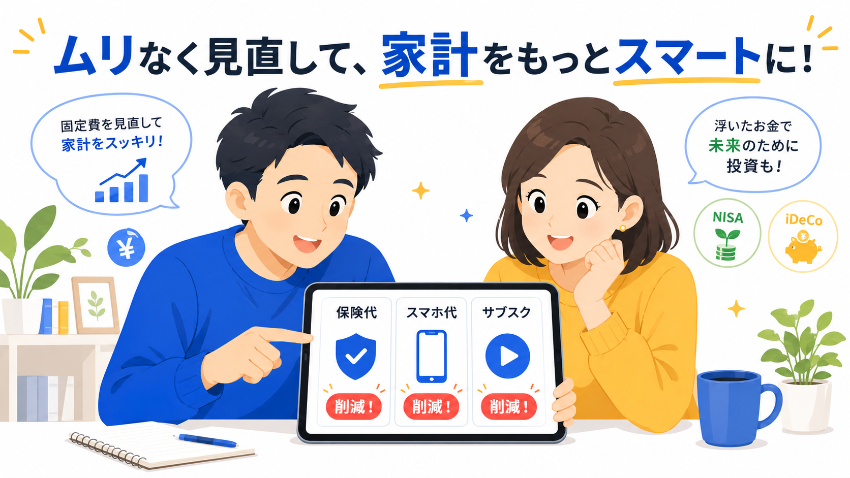 固定費・保険の見直しを示すイラスト