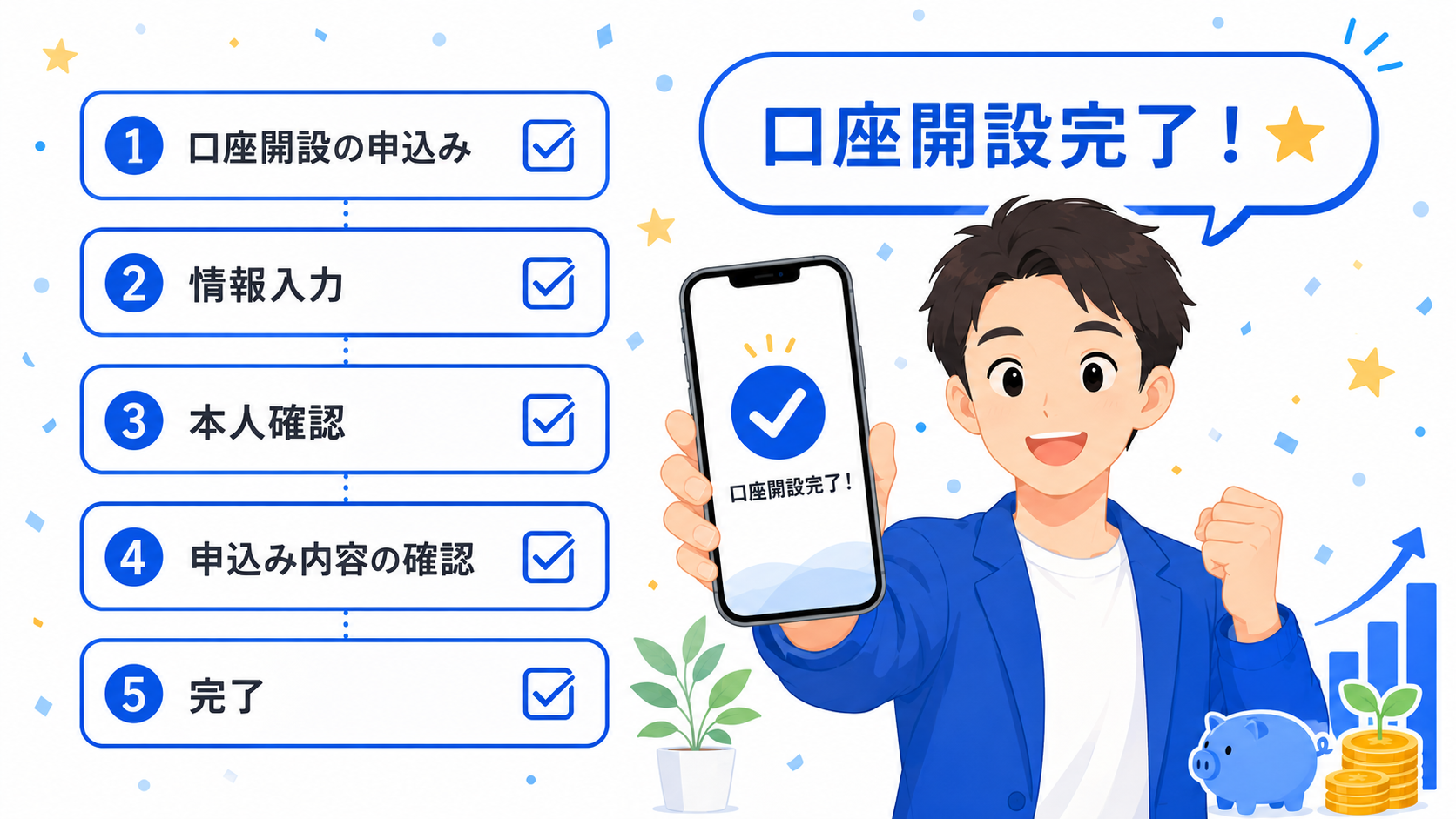 証券口座を開設する手順のイラスト