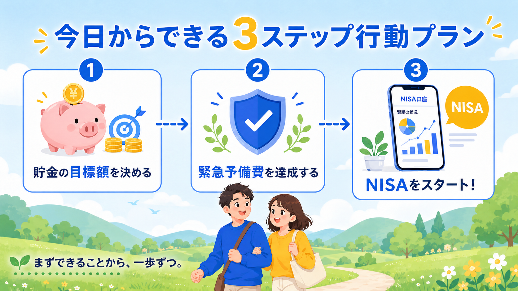 今日からできる3ステップ行動プランのフロー図