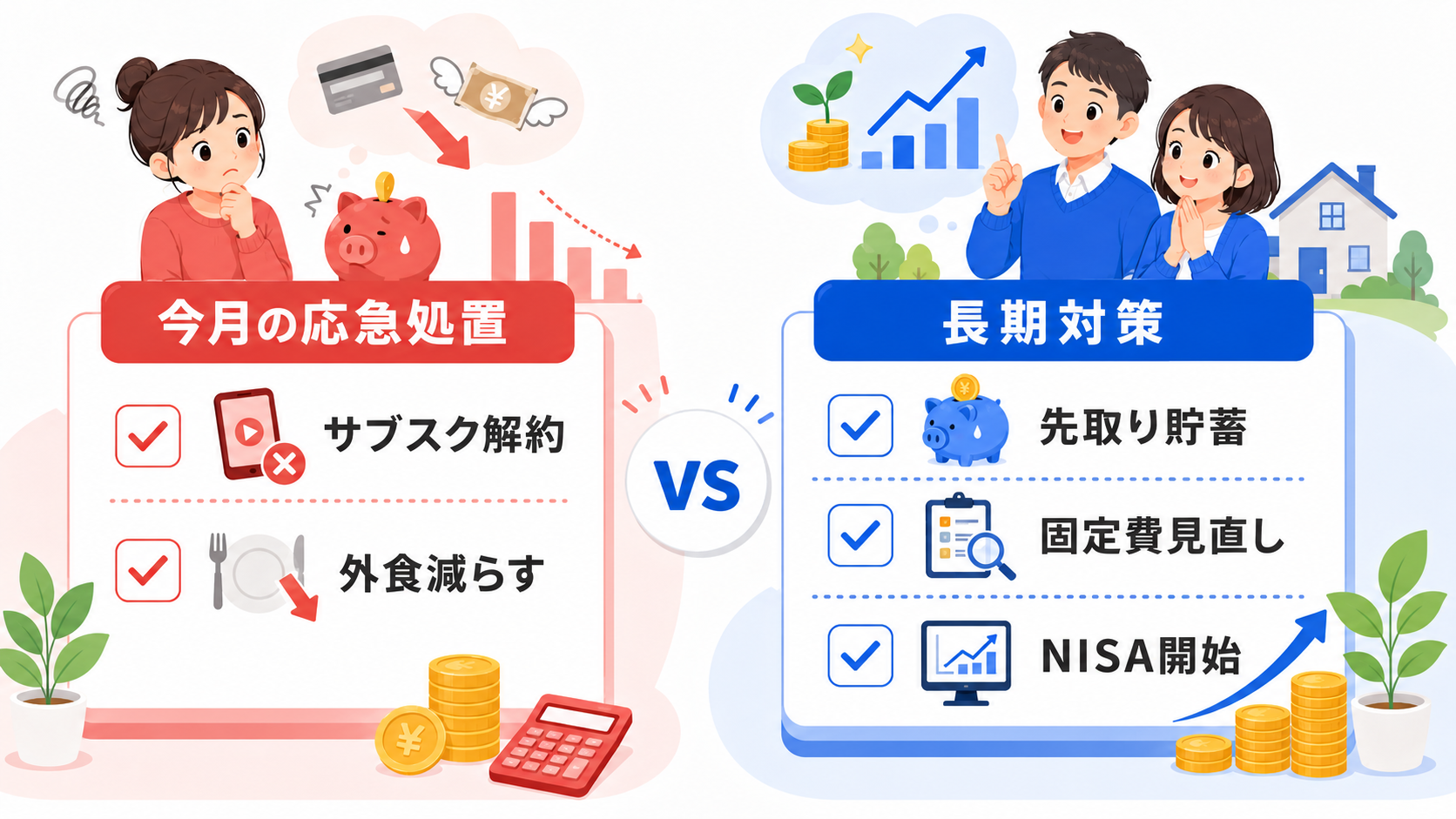 応急処置と長期対策の比較