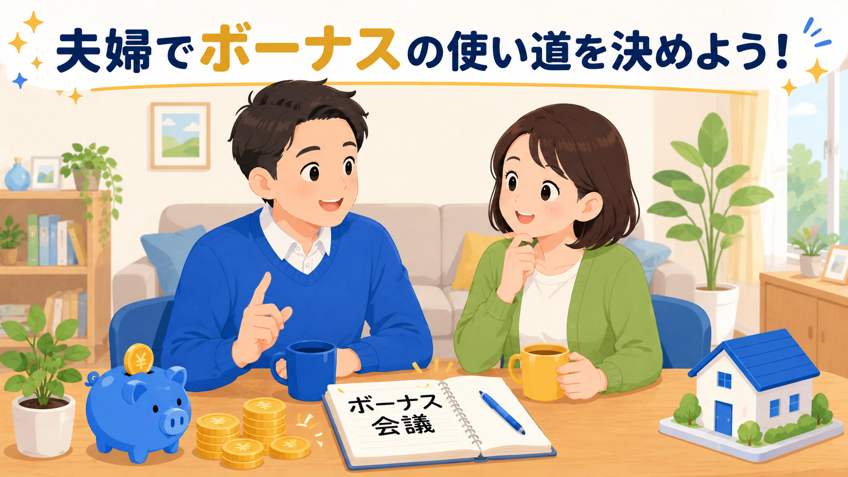 夫婦でボーナスの話し合いイメージ