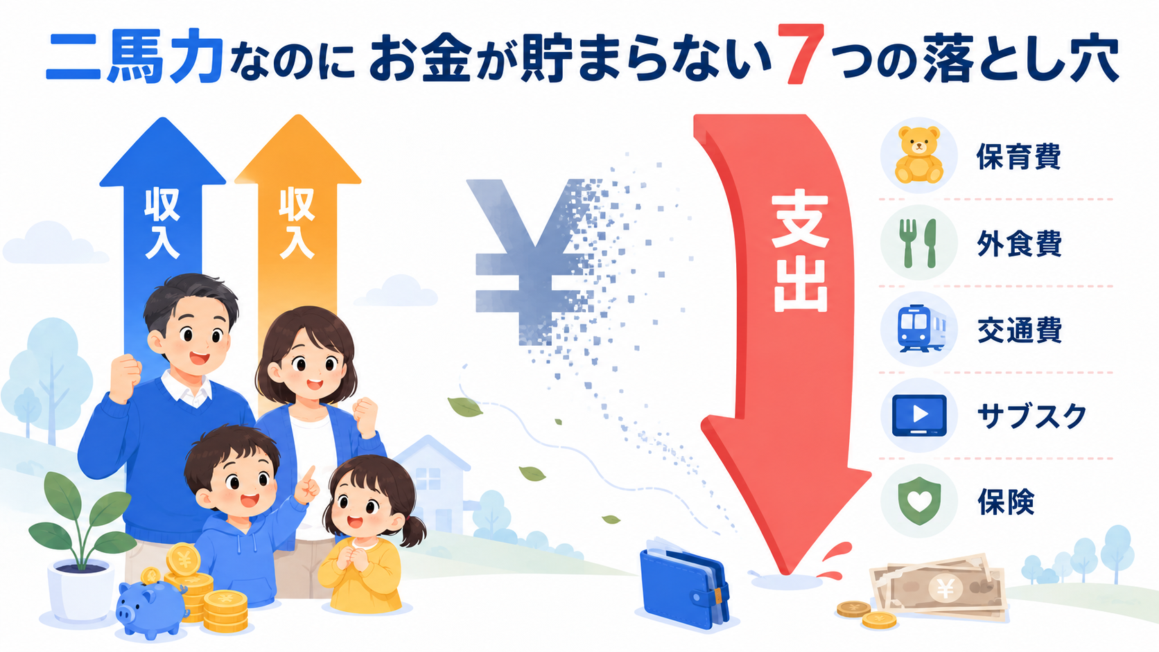 共働き世帯の収入と支出のイメージ