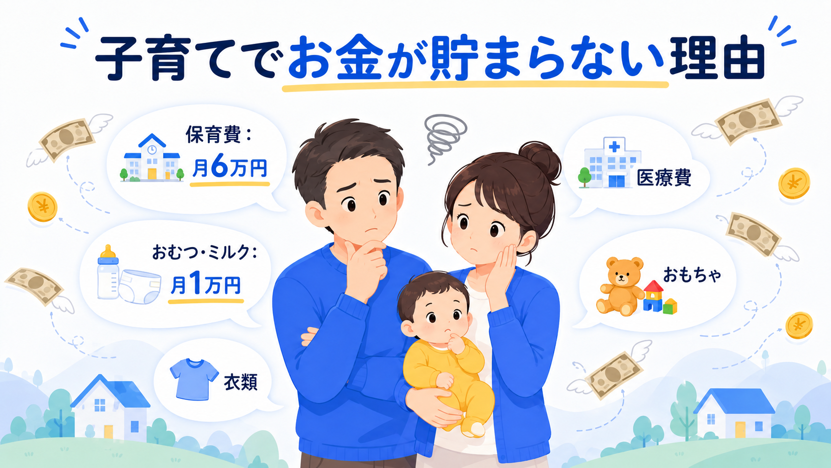 子育て中の家庭で支出が増えているイメージ