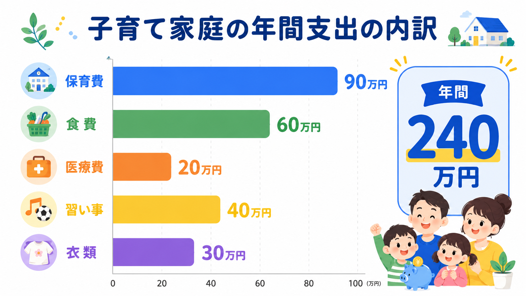 子育て家庭の年間支出の内訳グラフ