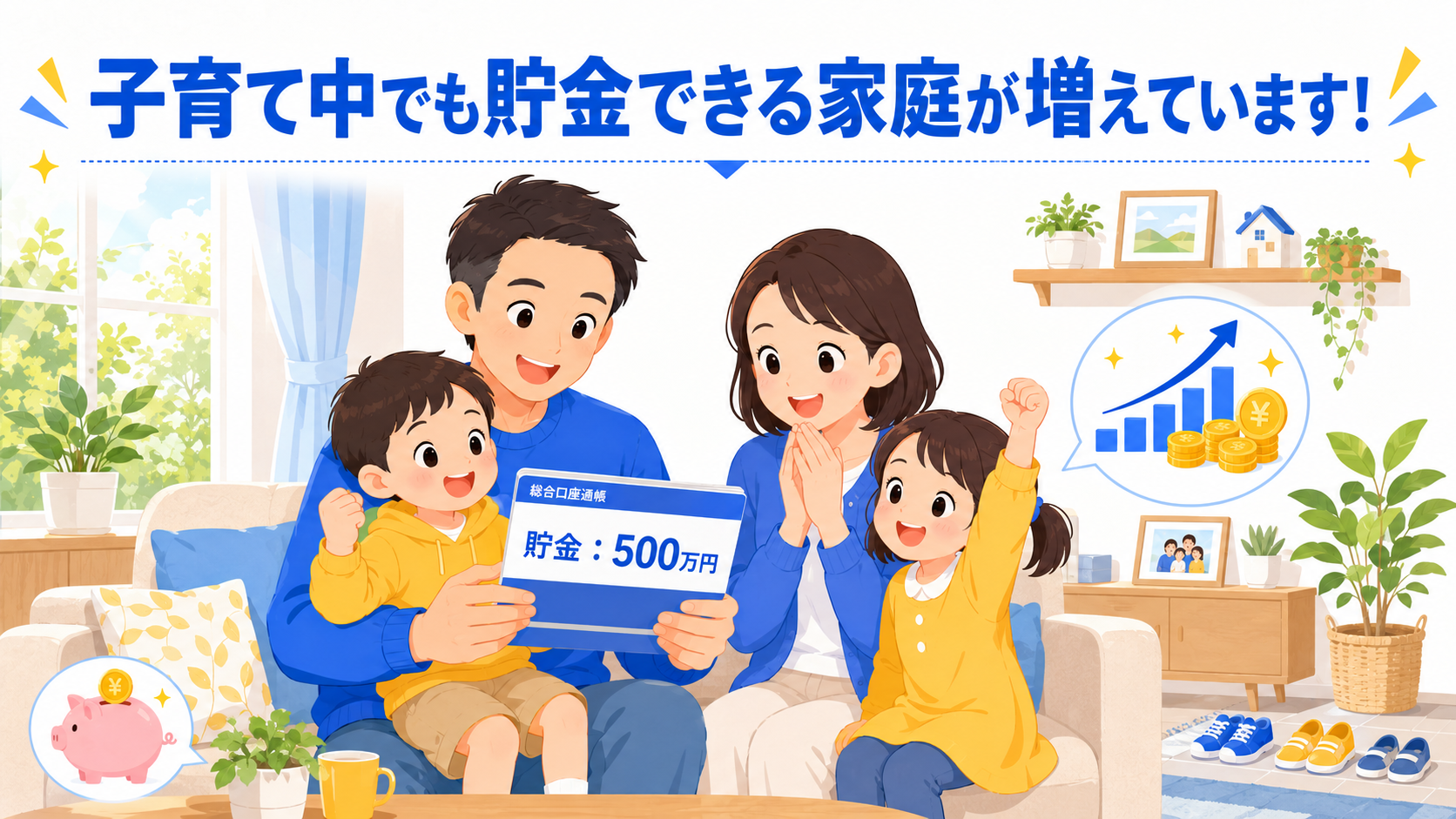 子育て中でも貯金が増えた家族のシーン