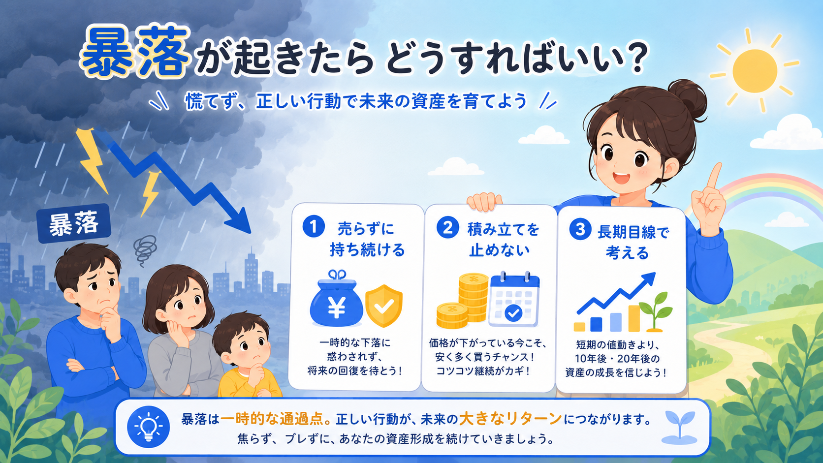 暴落時に売ってしまう人と持ち続けた人の結果比較イメージ