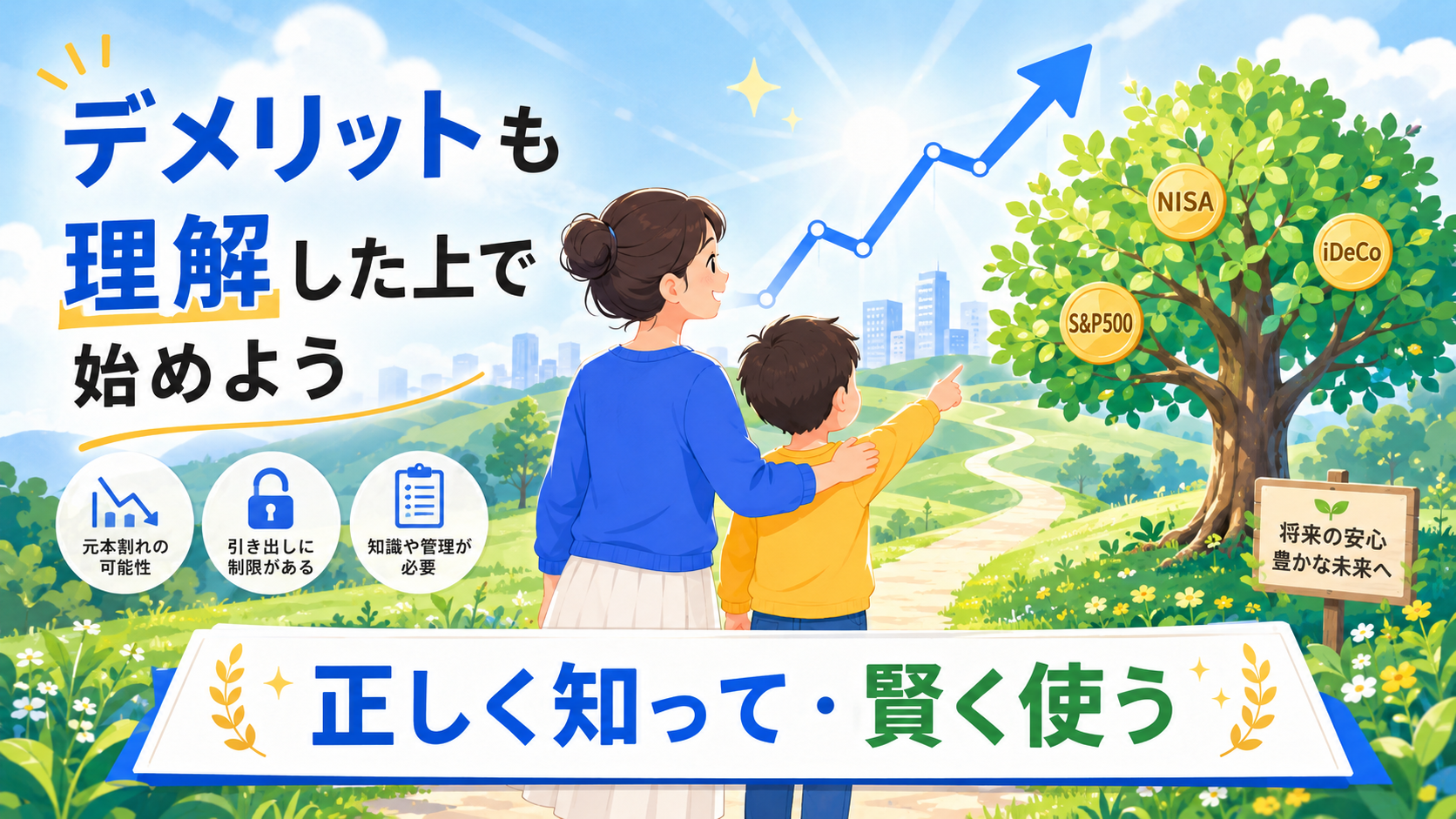 こどもNISAのリスクとメリットをバランスで示したイメージ画像