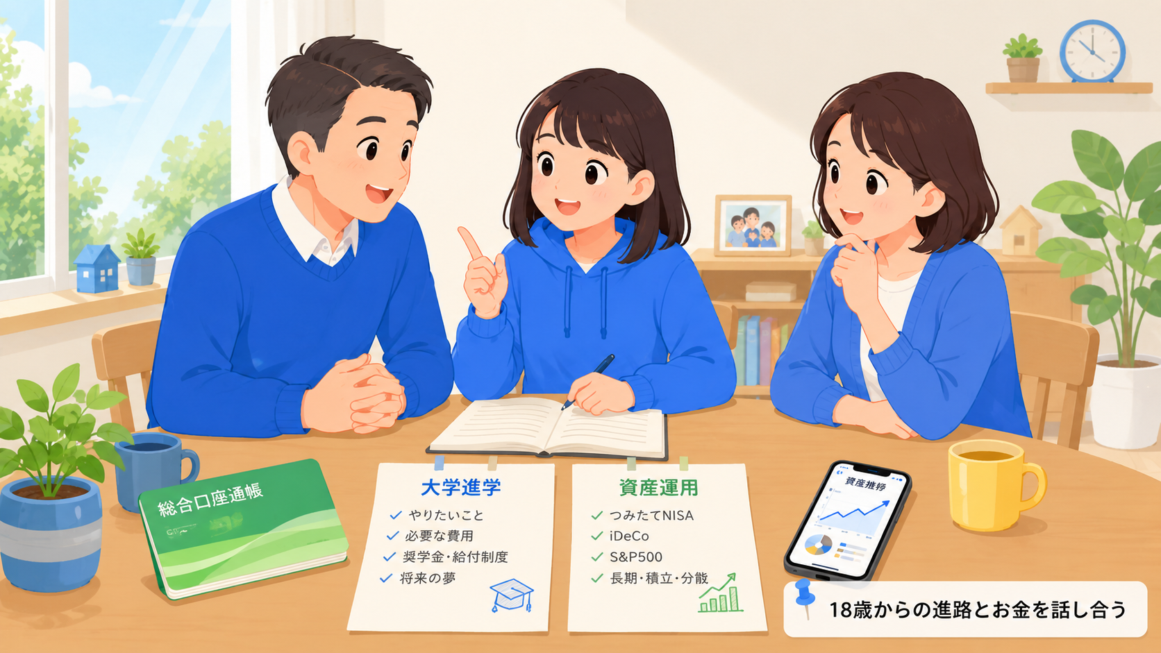 18歳になった子どもと親が将来について話し合うシーン