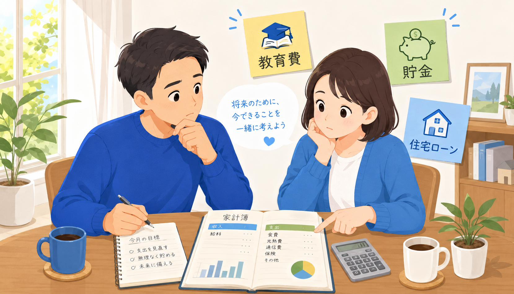 家計の見直しに悩む夫婦のイメージ写真