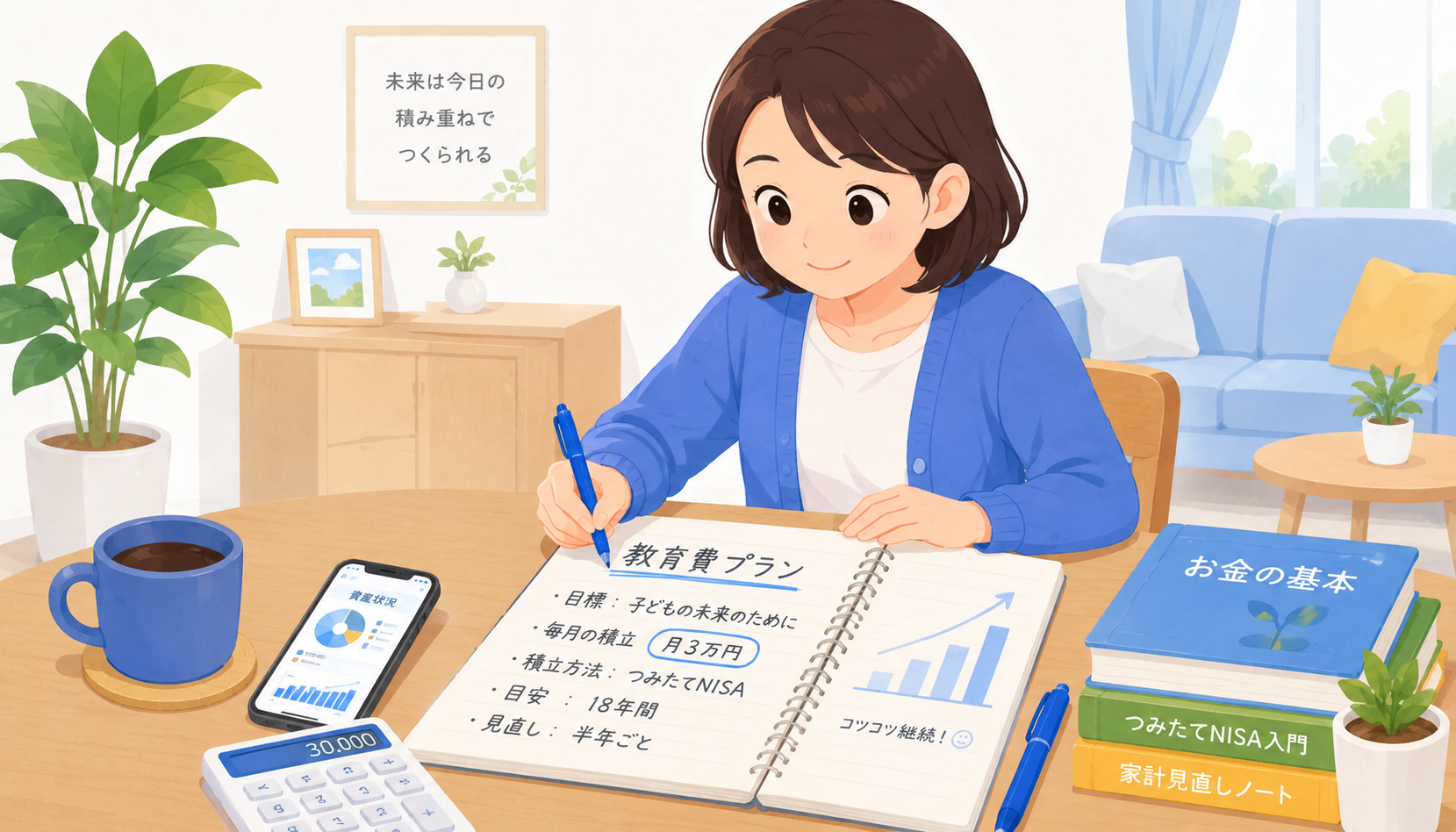 ノートに家計を書き込むママのイメージ写真