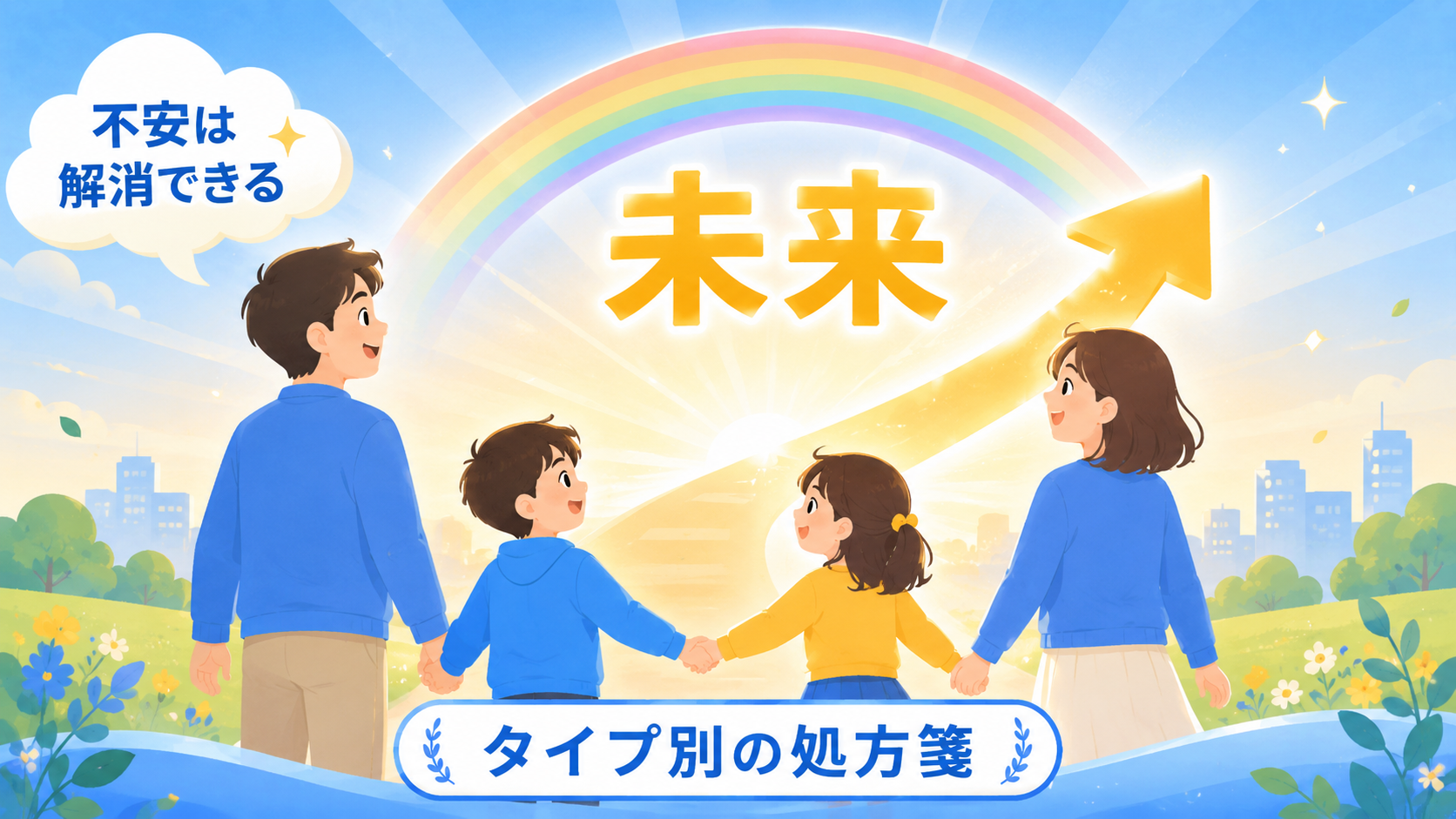 家族で未来に向かって笑顔になるまとめのイメージ