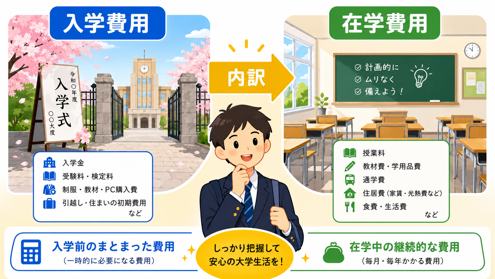 大学の入学式と教室のイメージ写真
