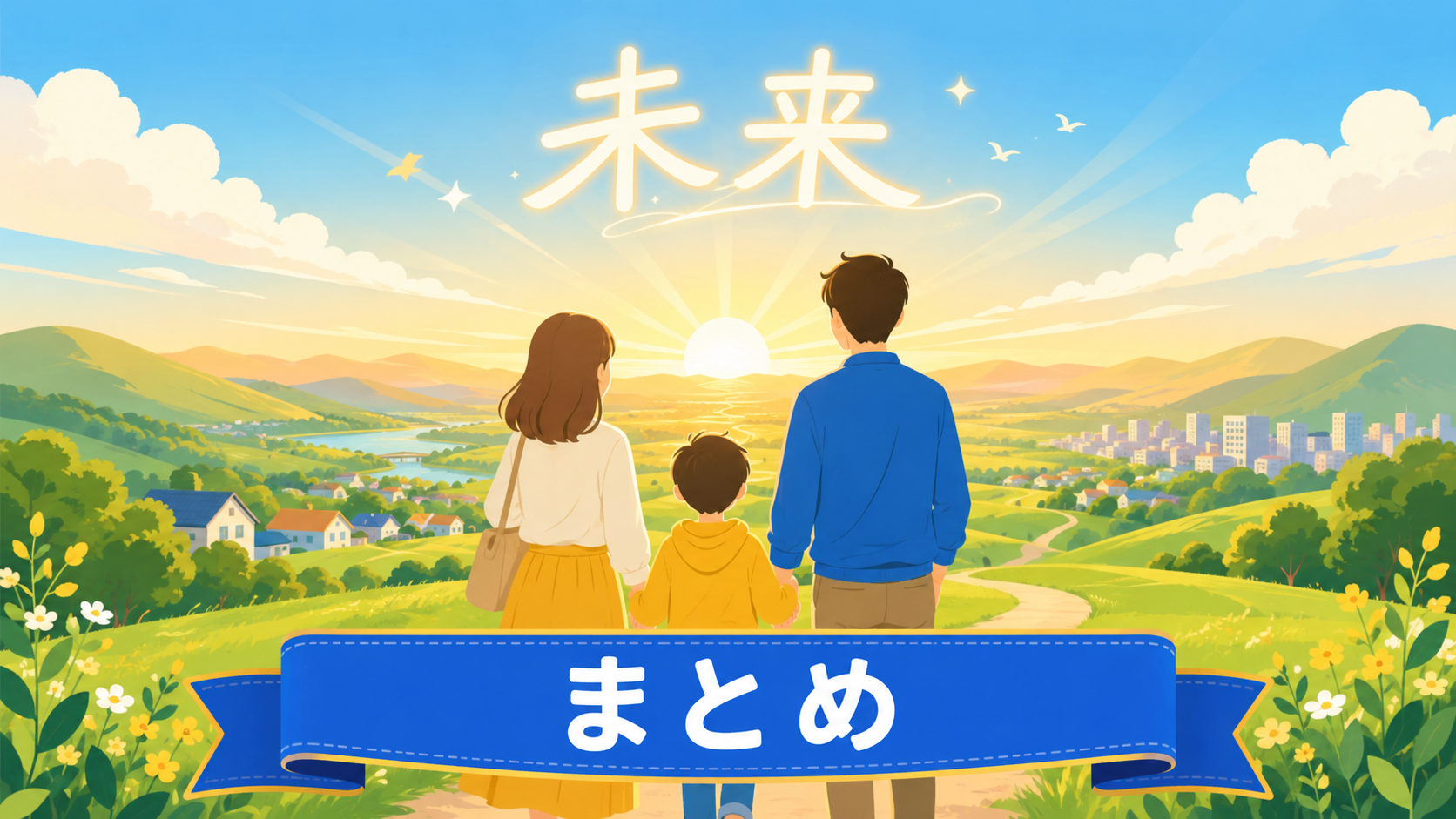 親子で未来を見つめるイメージ写真