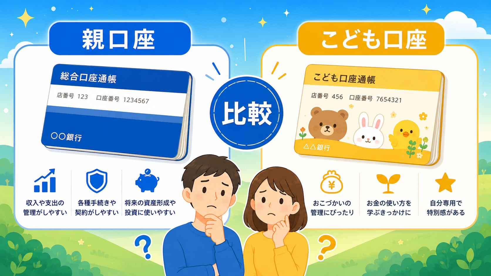 親と子どもの口座を比較するイメージ図