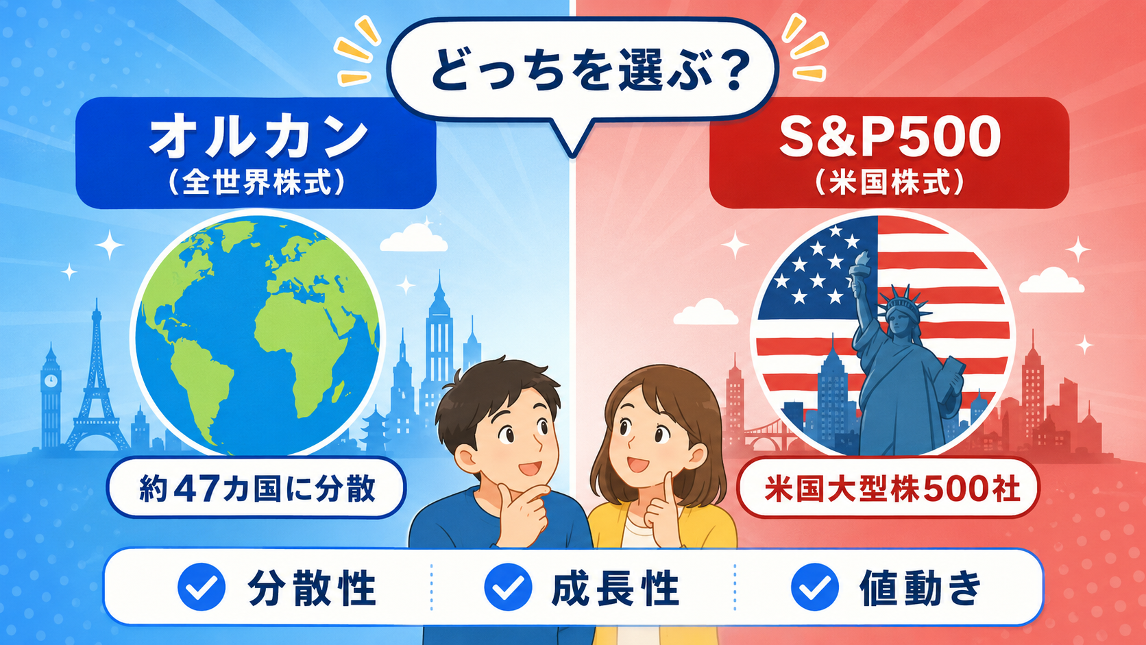 オルカンとS&P500のロゴが並んだ比較イメージ