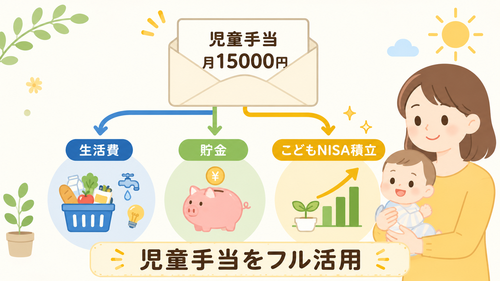 児童手当を教育費用に分けるイメージ図