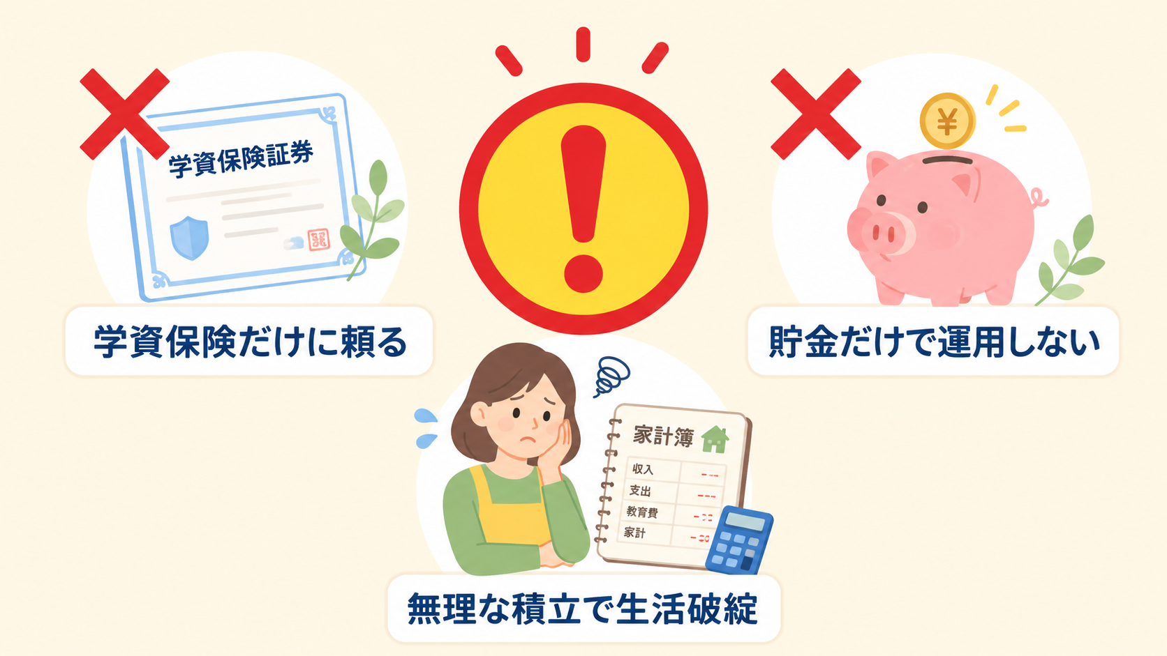 NGパターンを示す注意マーク付きイラスト