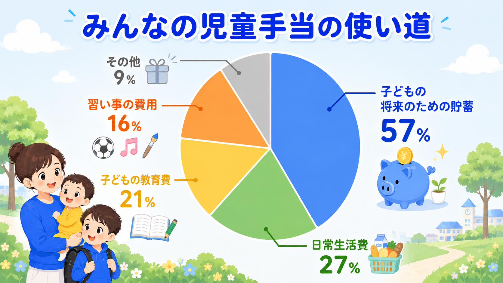児童手当の使い道分布の円グラフ