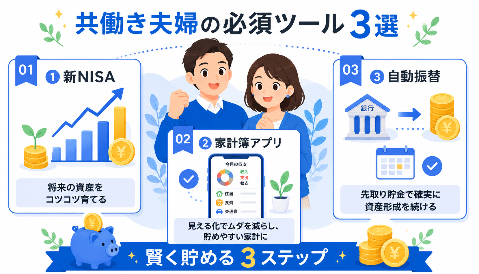 共働き世帯が使うべき3大ツールのイラスト